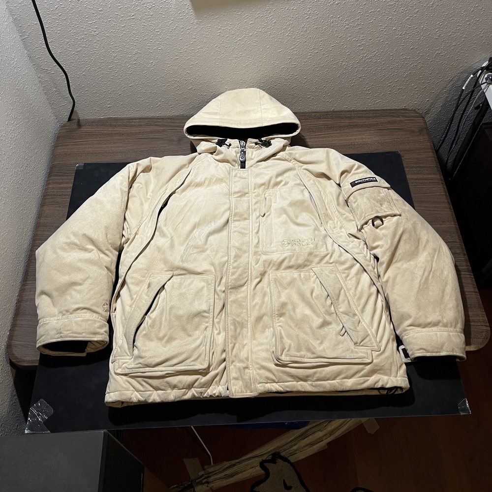 Southpole Jacket Suede Leather Puffer Down Feather Hoodie South Pole Winter Coat